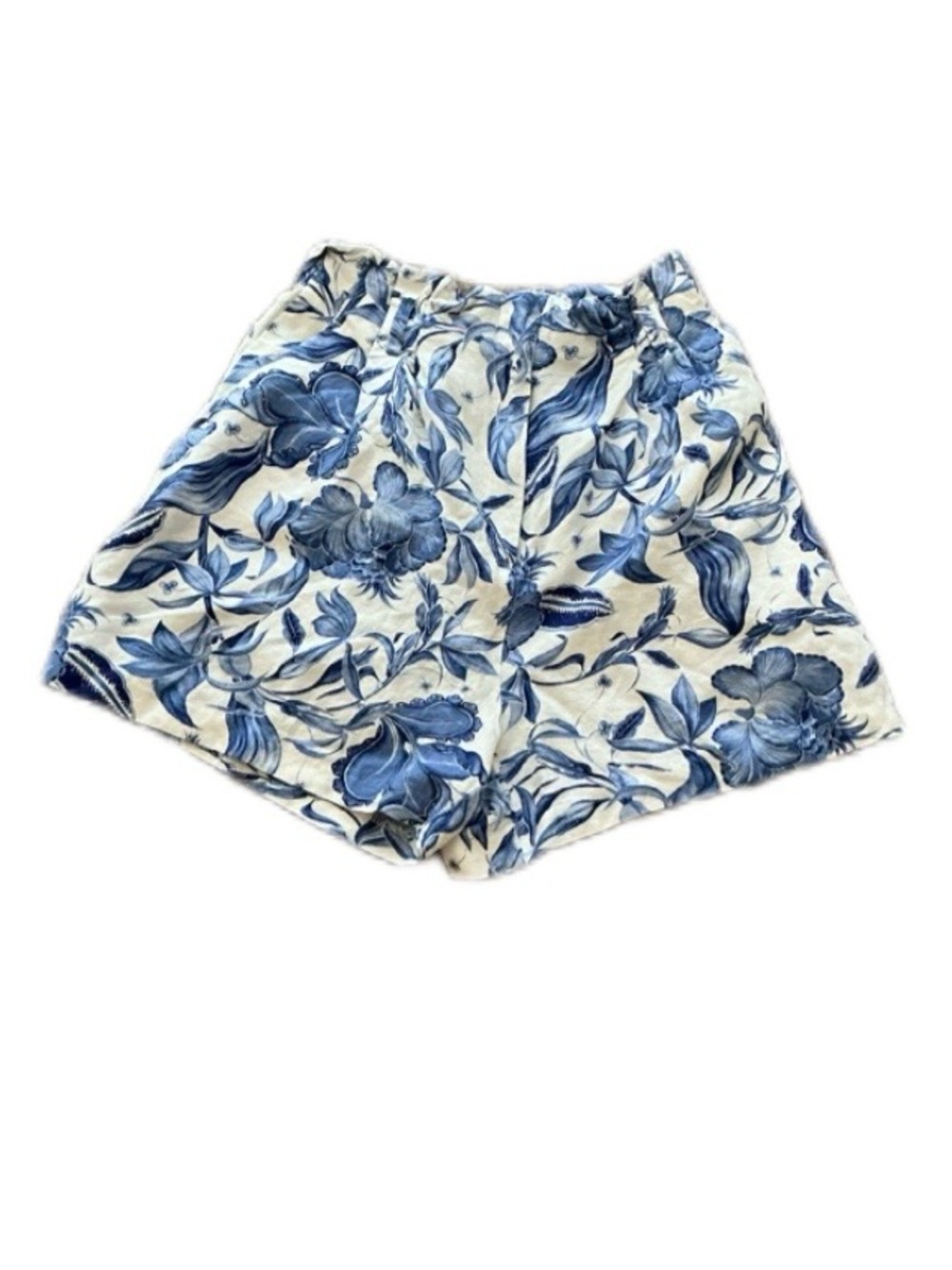 H &M Linen Blue Floral High-Waist Women's Shorts Size 4